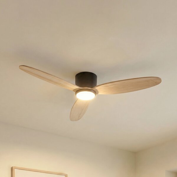 Lucande Ventilator de tavan cu LED Lignia, Ø 132 cm, CCT, dimabil, reglabil, Lemn, Camera de zi / sufragerie, Lemn, Scandinavă