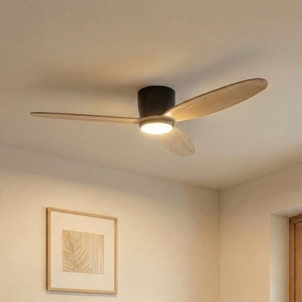 Lucande Ventilator de tavan cu LED Lignia, Ø 132 cm, CCT, dimabil, reglabil, Lemn, Camera de zi / sufragerie, Lemn, Scandinavă