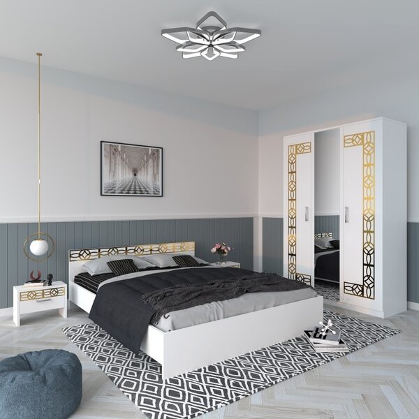 Dormitor Eva Alb Cu Oglinda 180x200
