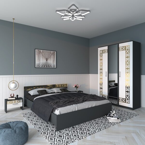 Dormitor Eva Gri Cu Oglinda 180x200