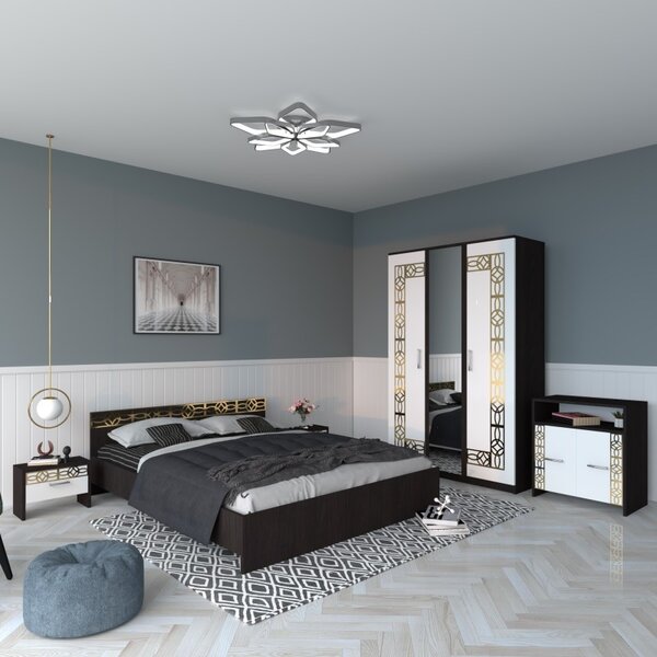 Dormitor Eva Wenge Cu Oglinda + Comoda Tv 180x200