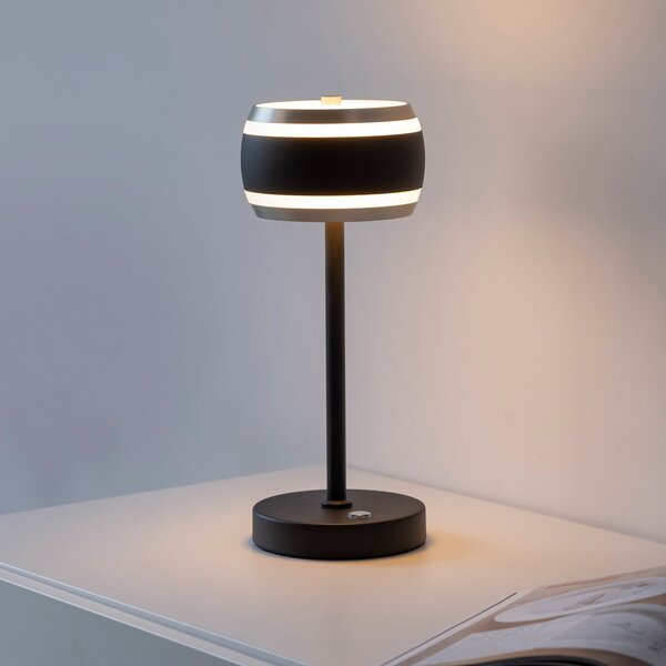 PURE Lampa de masă cu baterie Falling Rings, negru perlat/diamant, CCT, reglabil, Negru, dormitor, Plastic, Modern
