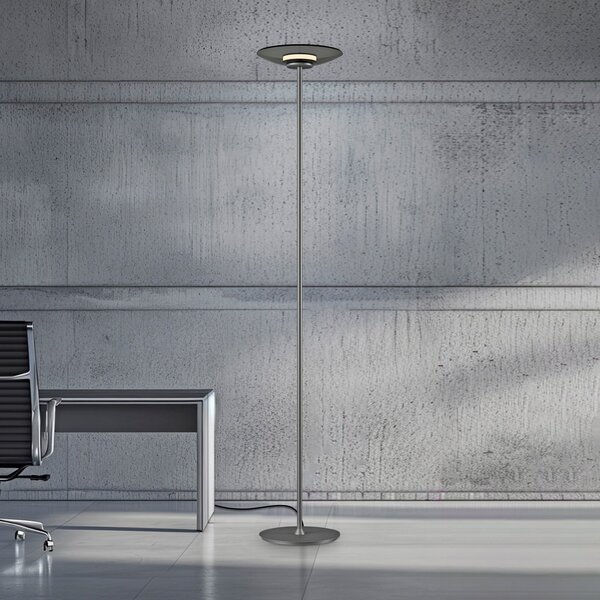 PURE Lampadar LED Moon, platină, sticlă fumurie, 180 cm, reglabil, Gri, dormitor, Aluminiu, Modern