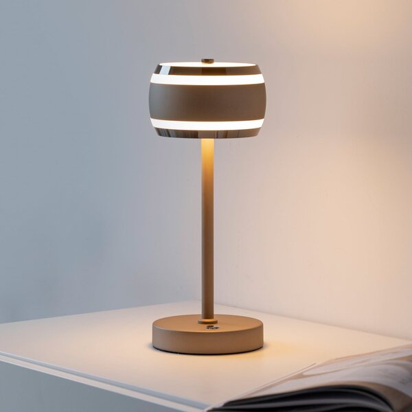 PURE Lampa de masă cu baterie Falling Rings, bronz/crom DARK, CCT, reglabil, Bronz / Alamă Veche, dormitor, Plastic, Modern