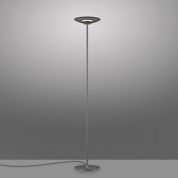 PURE Lampadar LED Moon, platină, sticlă fumurie, 180 cm, reglabil, Gri, dormitor, Aluminiu, Modern