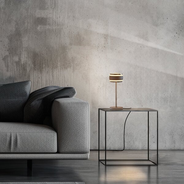 PURE Lampa de masă cu baterie Falling Rings, bronz/crom DARK, CCT, reglabil, Bronz / Alamă Veche, dormitor, Plastic, Modern