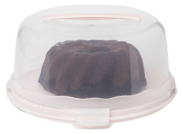 Platou rotund Pufo Cookies cu capac transparent pentru servire torturi, prajituri, briose, Ø 34 cm, roz