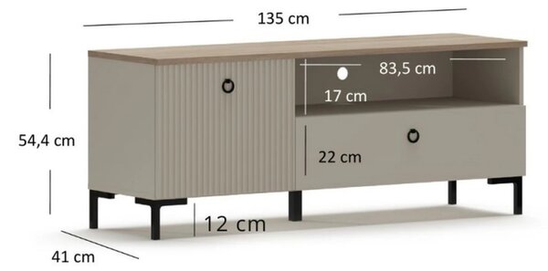 Comoda TV mica DOMINICA, grej/stejar, PAL laminat, 135x41x55 cm