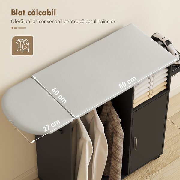 HOMCOM Dulap Masa Calcat – 3 Rafturi, Blat Burete & Ghidaj Rufe | Aosom Romania