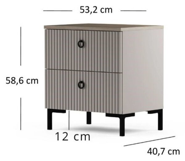 Noptiera cu sertare DOMINICA, grej/stejar, PAL laminat, 54x41x59 cm