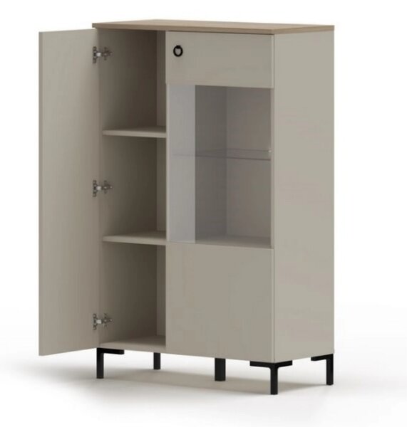 Vitrina pentru living DOMINICA, grej/stejar, PAL laminat, 86x41x137 cm