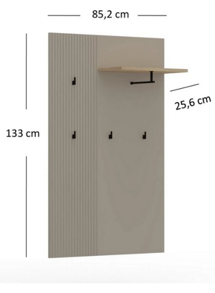 Cuier de perete hol DOMINICA, grej/stejar, PAL laminat, 85x26x133 cm