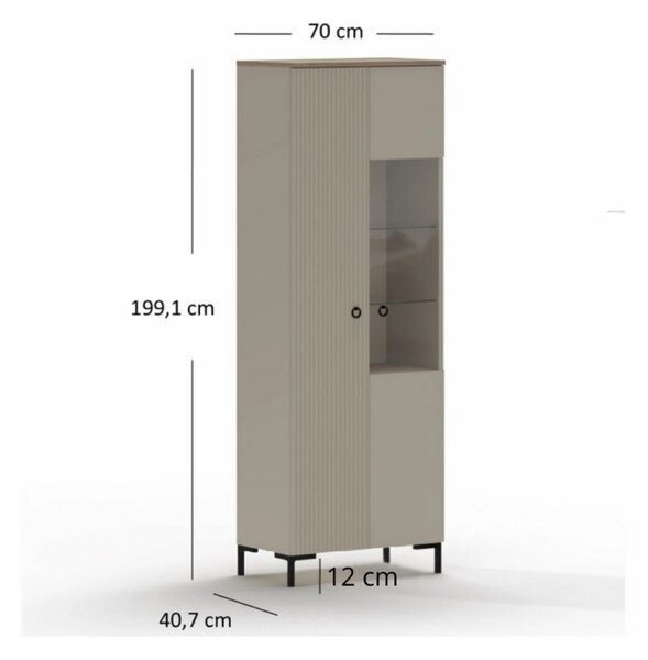 Vitrina pentru living DOMINICA, grej/stejar, PAL laminat, 70x41x199 cm