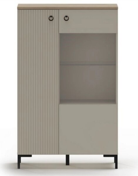 Vitrina pentru living DOMINICA, grej/stejar, PAL laminat, 86x41x137 cm