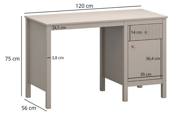 Birou cu picioare KLEO, taupe, PAL laminat, 120x56x75 cm