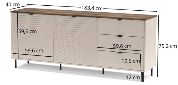 Comoda moderna living EVO, casmir/stejar, PAL laminat, 183x40x75 cm