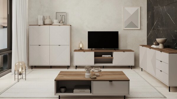 Comoda moderna living EVO, casmir/stejar, PAL laminat, 183x40x75 cm