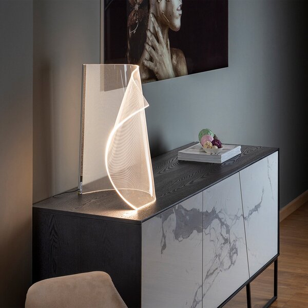 Schuller Valencia Velos II LED lampă de masă, crom, dimabil, metal, plastic, reglabil, Transparent, Camera de zi / sufragerie, Plastic, Design