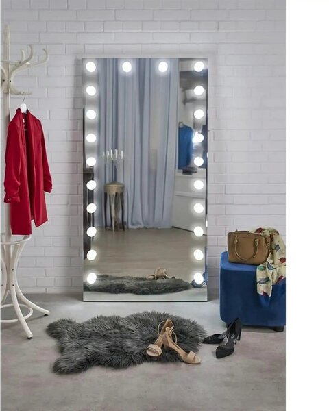 Oglinda PEARL, argintiu, cu iluminare LED, 87x170 cm