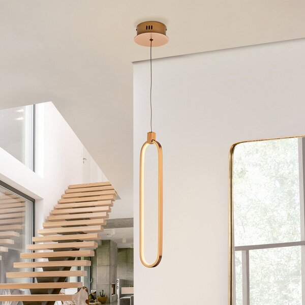 Schuller Valencia Lampă suspendată LED Colette, aur roz, 1 bec, Auriu / Alamă, Camera de zi / sufragerie, Aluminiu, Modern