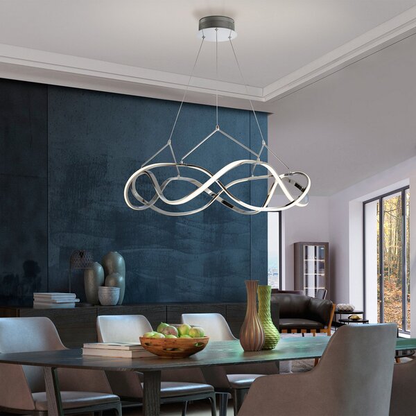 Schuller Valencia Lampă suspendată LED Molly, crom, dimabil, Ø 80 cm, reglabil, Metalic, Camera de zi / sufragerie, Metal, Modern