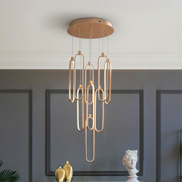 Schuller Valencia Lampă suspendată LED Colette, 9 becuri, rotundă, aur roz, reglabil, Auriu / Alamă, Camera de zi / sufragerie, Aluminiu, Modern