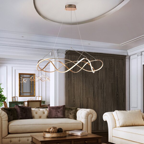 Schuller Valencia Lampă suspendată LED Molly, dimabil, Ø 110 cm, aur roz, reglabil, Auriu / Alamă, Camera de zi / sufragerie, Metal, Modern