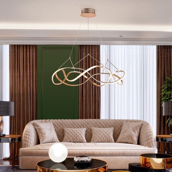 Schuller Valencia Lampă suspendată LED Molly, aur roz, dimabil, Ø 80 cm, reglabil, Auriu / Alamă, Camera de zi / sufragerie, Metal, Modern