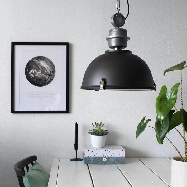 Steinhauer Lampă suspendată Bikkel, Ø 42 cm, negru, metal, sticlă, E27, reglabil, Negru, Bucătărie, Metal, Design industrial