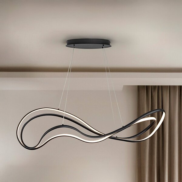 Schuller Valencia Lampă suspendată LED Danza, negru mat, metal, aluminiu, reglabil, Negru, Camera de zi / sufragerie, Metal, Modern