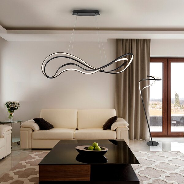 Schuller Valencia Lampă suspendată LED Danza, negru mat, metal, aluminiu, reglabil, Negru, Camera de zi / sufragerie, Metal, Modern