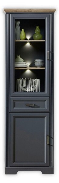 Vitrina JASMIN, gri grafit/stejar artisan, PAL/sticla, cu iluminare LE