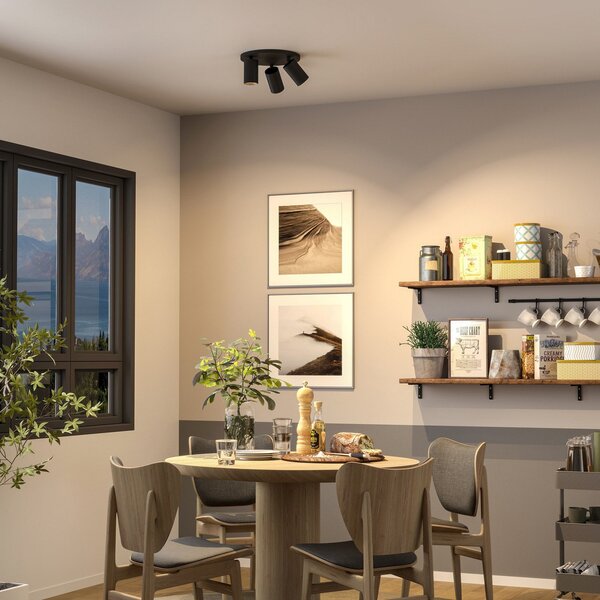 Deko-Light Spot de plafon CAN TILT, negru, Ø 25 cm, 3 becuri metalice GU10, reglabil, Negru, Camera de zi / sufragerie, Aluminiu, Plafon semicircular cu spațiere