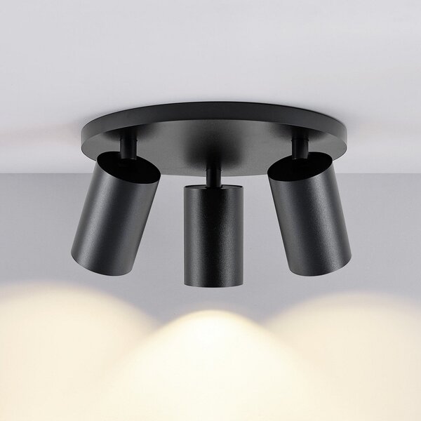 Deko-Light Spot de plafon CAN TILT, negru, Ø 25 cm, 3 becuri metalice GU10, reglabil, Negru, Camera de zi / sufragerie, Aluminiu, Plafon semicircular cu spațiere