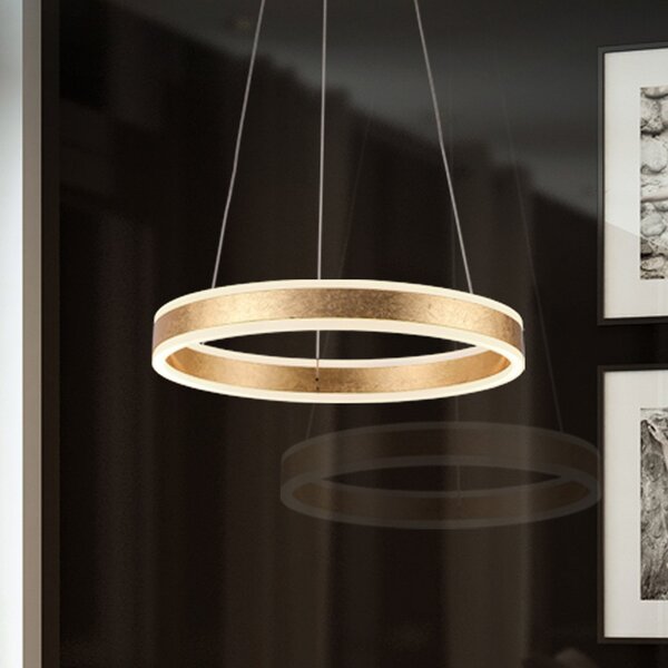 Schuller Valencia Lampă suspendată LED Helia, aurie, Ø 50 cm, metal, Auriu / Alamă, Camera de zi / sufragerie, Aluminiu
