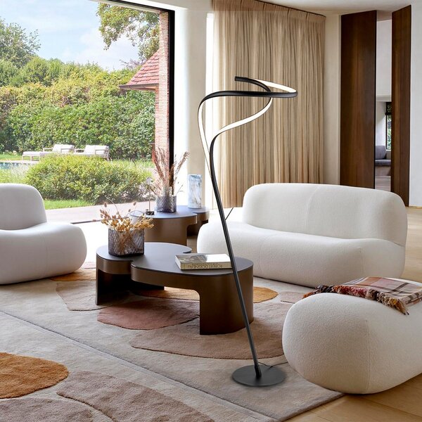 Schuller Valencia Lampadar LED Danza, dimabil, negru mat, metal, aluminiu, reglabil, Negru, Camera de zi / sufragerie, Metal, Modern