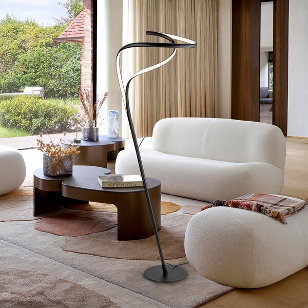 Schuller Valencia Lampadar LED Danza, dimabil, negru mat, metal, aluminiu, reglabil, Negru, Camera de zi / sufragerie, Metal, Modern