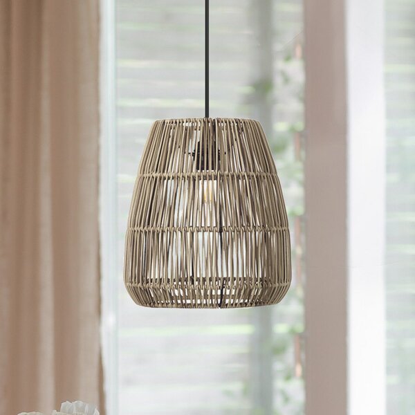 PR Home Lampă suspendată Saigon, aspect ratan, gri, Ø 28 cm, reglabil, Gri, Camera de zi / sufragerie, Plastic