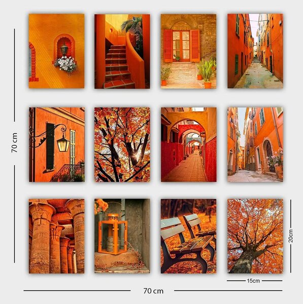 Set 12 tablouri 12MDF38YS, portocaliu, 15x20 cm