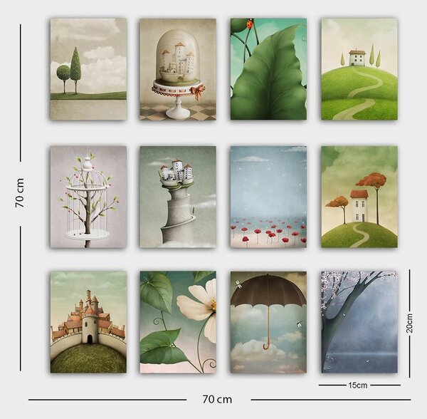 Set 12 tablouri 12MDF29YS, multicolor, 15x20 cm