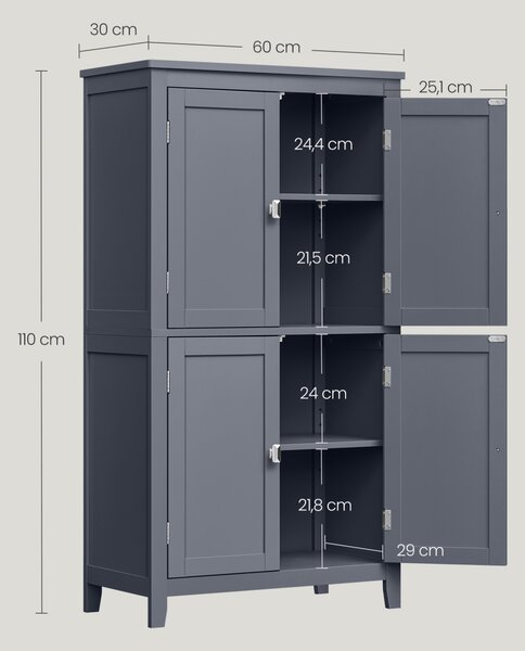 Dulap baie Vasagle Gri 60x30x110 cm