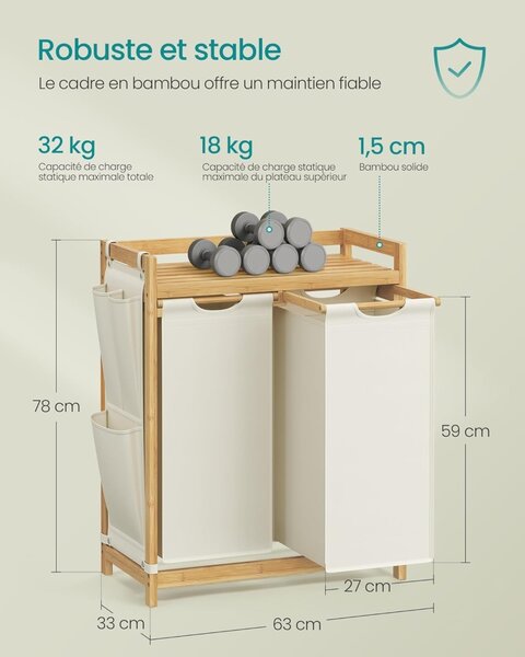 Cos de rufe Crem Songmics 67.3x33x78 cm