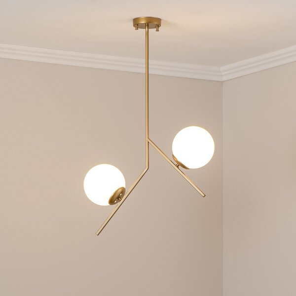 Opviq Lampă suspendată Dolunay, 43 cm lungime, 2 becuri, auriu, E27, reglabil, Auriu / Alamă, Camera de zi / sufragerie, Metal, Modern