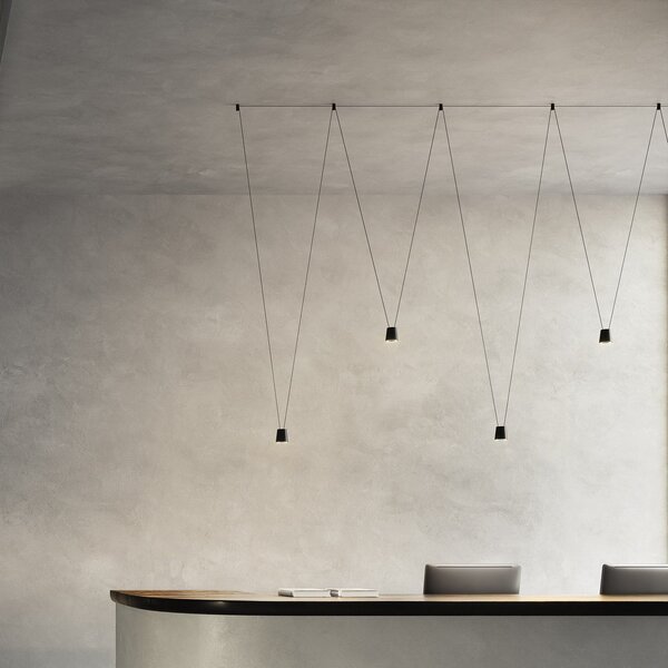 Kdln Lampă suspendată LED de designer Sling, 2.700 K, 1 bec, negru, reglabil, Negru, Camera de zi / sufragerie, Aluminiu, Design