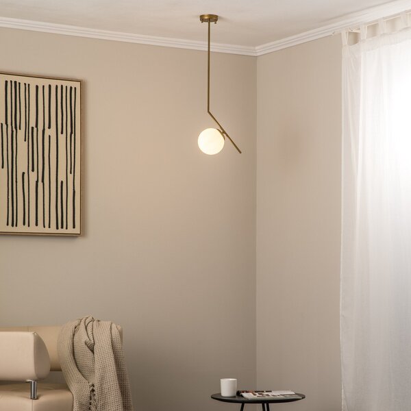Opviq Lampă suspendată Dolunay, 25 cm lungime, auriu, sticlă, E27, reglabil, Auriu / Alamă, Camera de zi / sufragerie, Metal, Modern