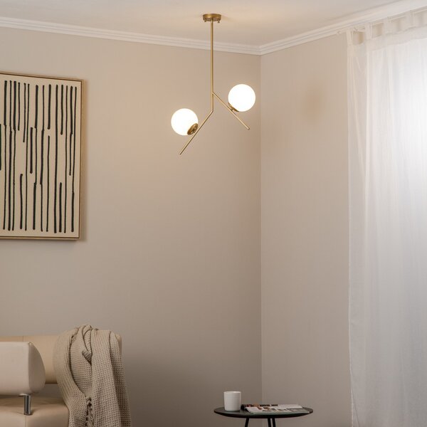 Opviq Lampă suspendată Dolunay, 43 cm lungime, 2 becuri, auriu, E27, reglabil, Auriu / Alamă, Camera de zi / sufragerie, Metal, Modern