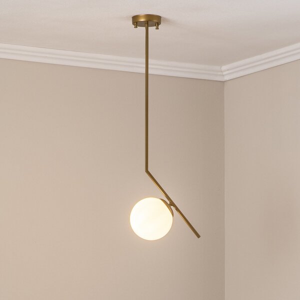 Opviq Lampă suspendată Dolunay, 25 cm lungime, auriu, sticlă, E27, reglabil, Auriu / Alamă, Camera de zi / sufragerie, Metal, Modern
