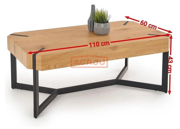 Masuta de cafea dreptughiulara LAVIDA, stejar auriu/negru, 110x60x43 c
