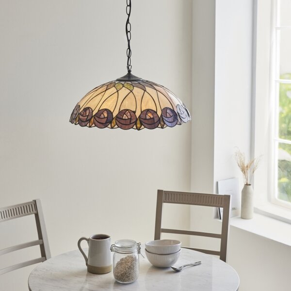 Endon 111985 - Candelabru pe lanț Tiffany HUTCHINSON 3xE27/10W/230V, diam. 50 cm