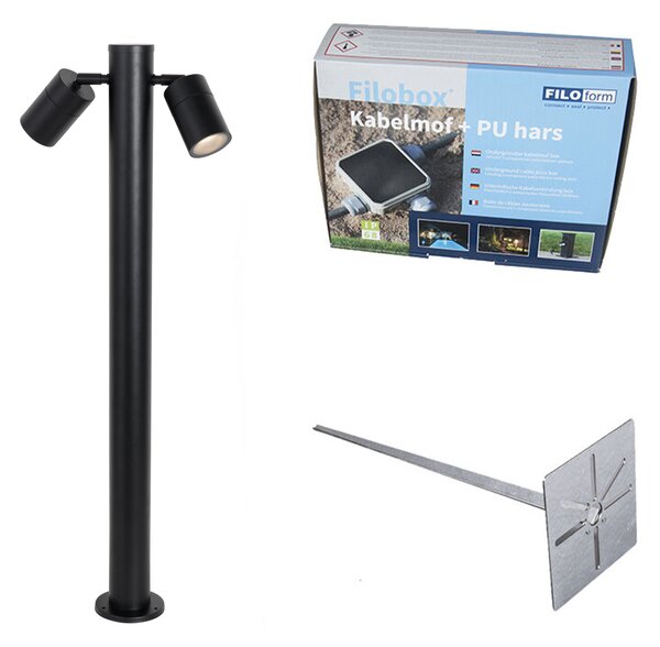 Lampă de exterior cu statie neagră, 80 cm IP44 reglabilă cu 2 lumini - Duo